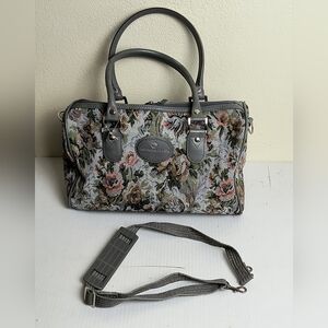 Floral Tapestry Satchel with Gray Handles